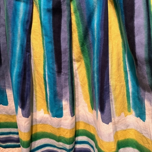 CALVIN KLEIN Linen Blend Skirt Women's Size 16 Pleated Multicolor Stripe Artsy - Picture 6 of 11
